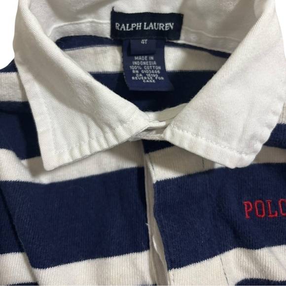 Vintage Ralph Lauren Polo USA Rugby Shirt Navy White Stripes Boys 4T - Picture 4 of 9